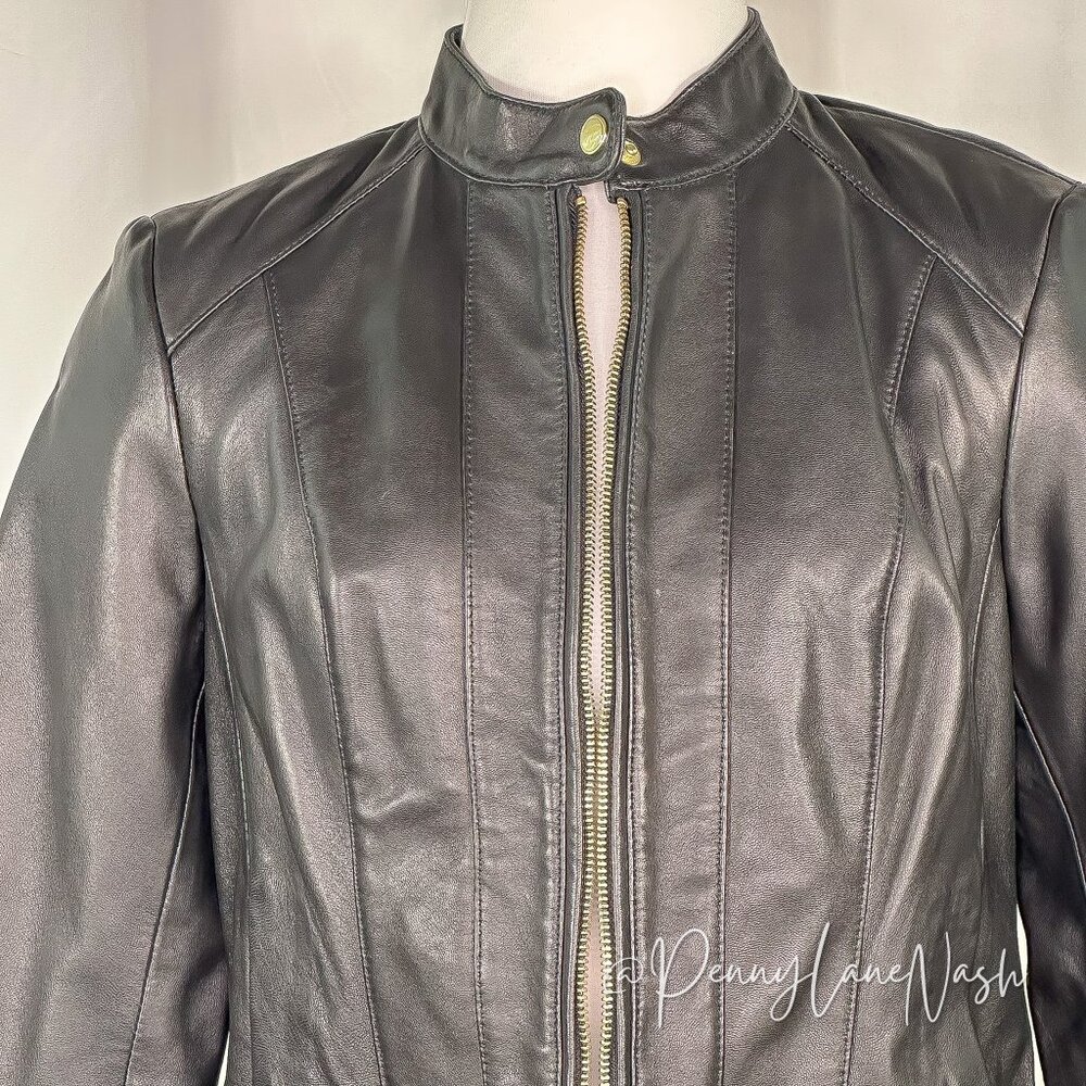 Cole Haan Zip-Front Lamb Leather Racer Jacket S Black - Picture 4 of 13